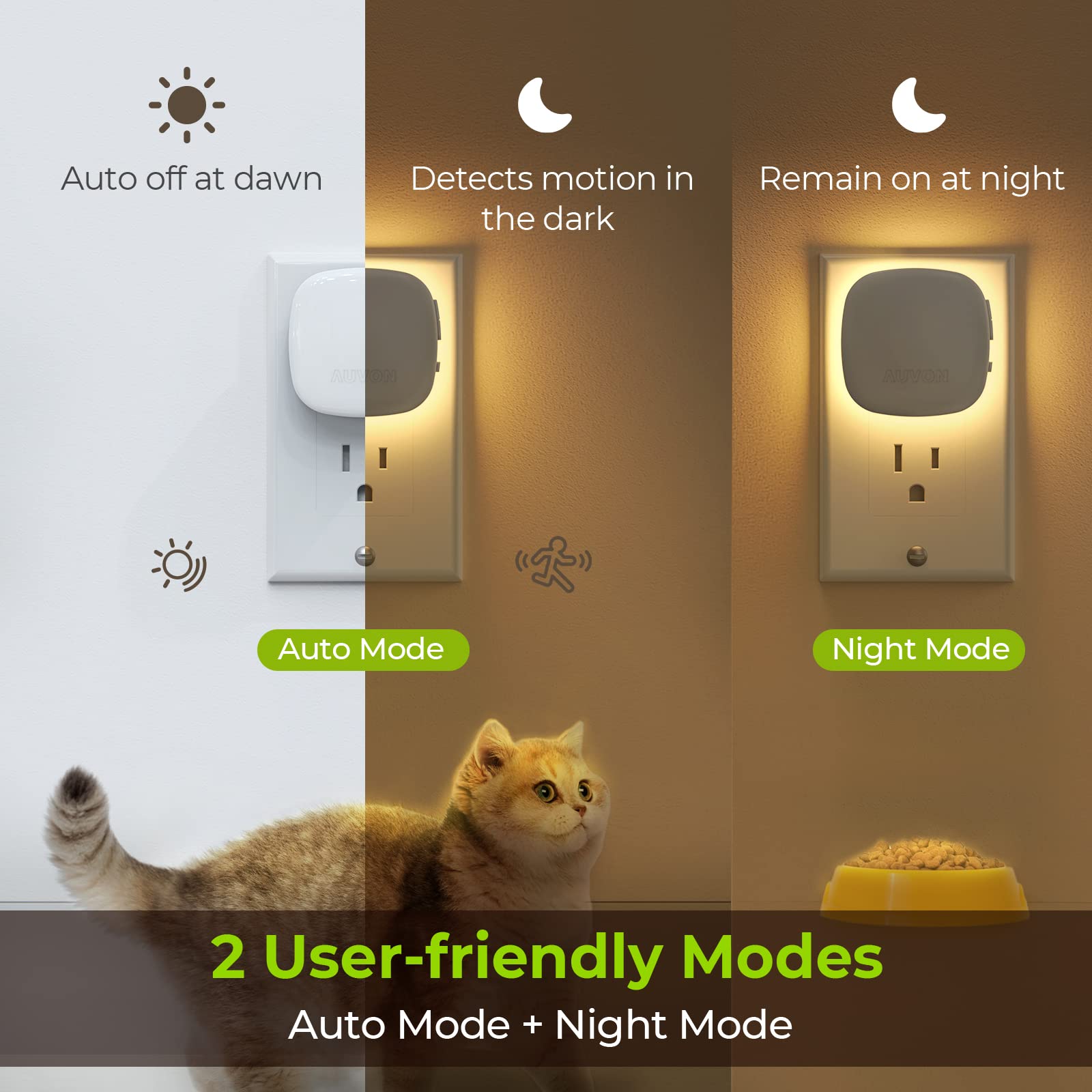AUVON Plug-in LED Backlit Night Light with Motion Sensor & Dusk to Dawn Sensor, Dimmable Warm White Nightlight with 1-50 lm Adjustable Brightness for Bathroom, Bedroom, Hallway, Stairs (2 Pack) 🍁 All In One Marketplace Canada