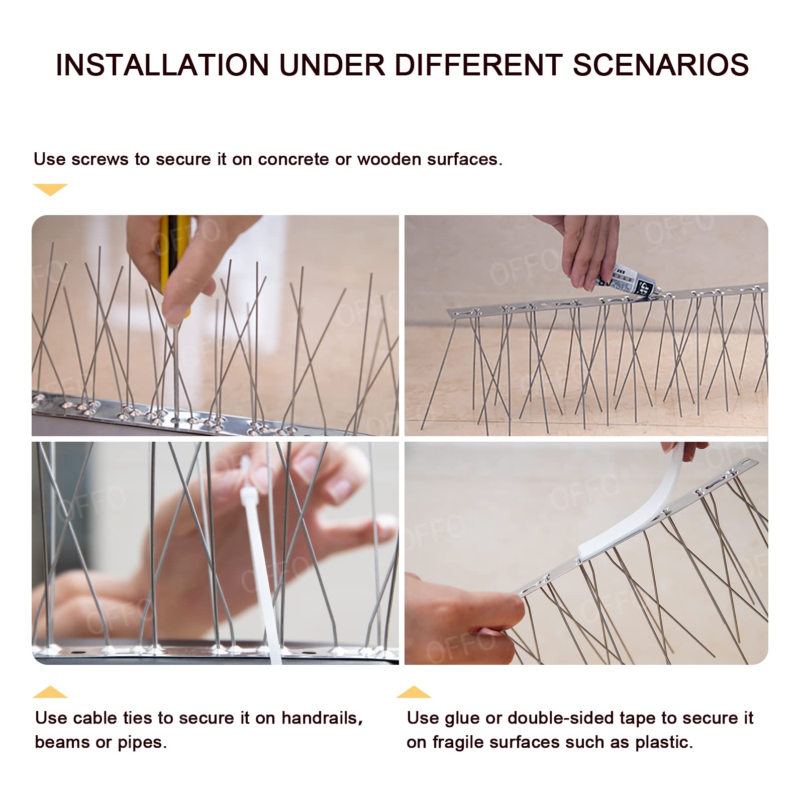 OFFO Bird Spikes with Stainless Steel Base, Durable Bird Repellent Spikes Arrow Pigeon Spikes Fence Kit for Deterring Small Bird, Crows and Woodpeckers, Covers 3.4 Feet(1.04m) 🍁 All In One Marketplace Canada