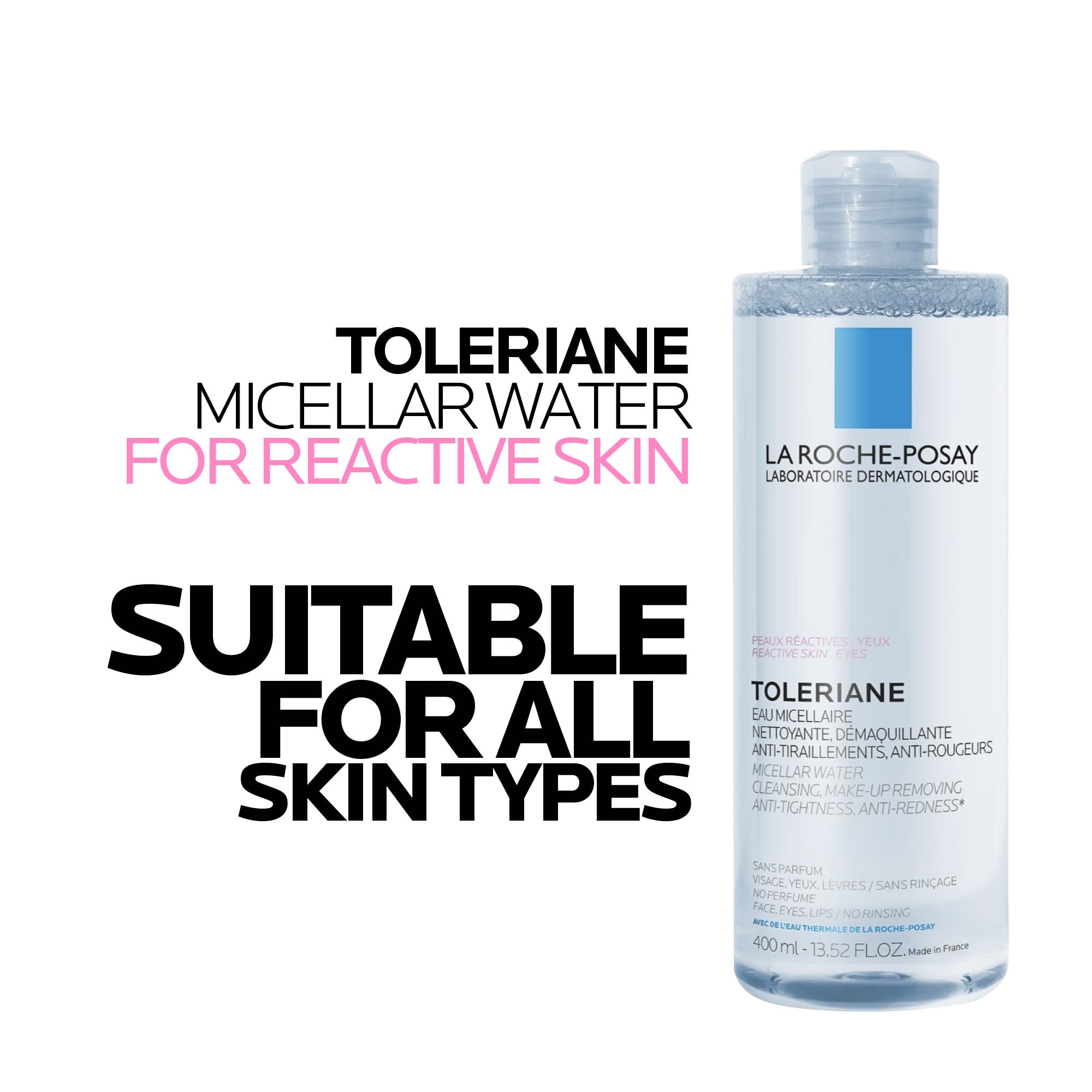 La Roche Posay Toleriane Micellar Water for Reactive Skin, Gently Cleanses & Removes Makeup, Formulated with Glycerin for Hydration, Fragrance-Free & Alcohol-Free, Recommended by Dermatologists, 400ml 🍁 All In One Marketplace Canada