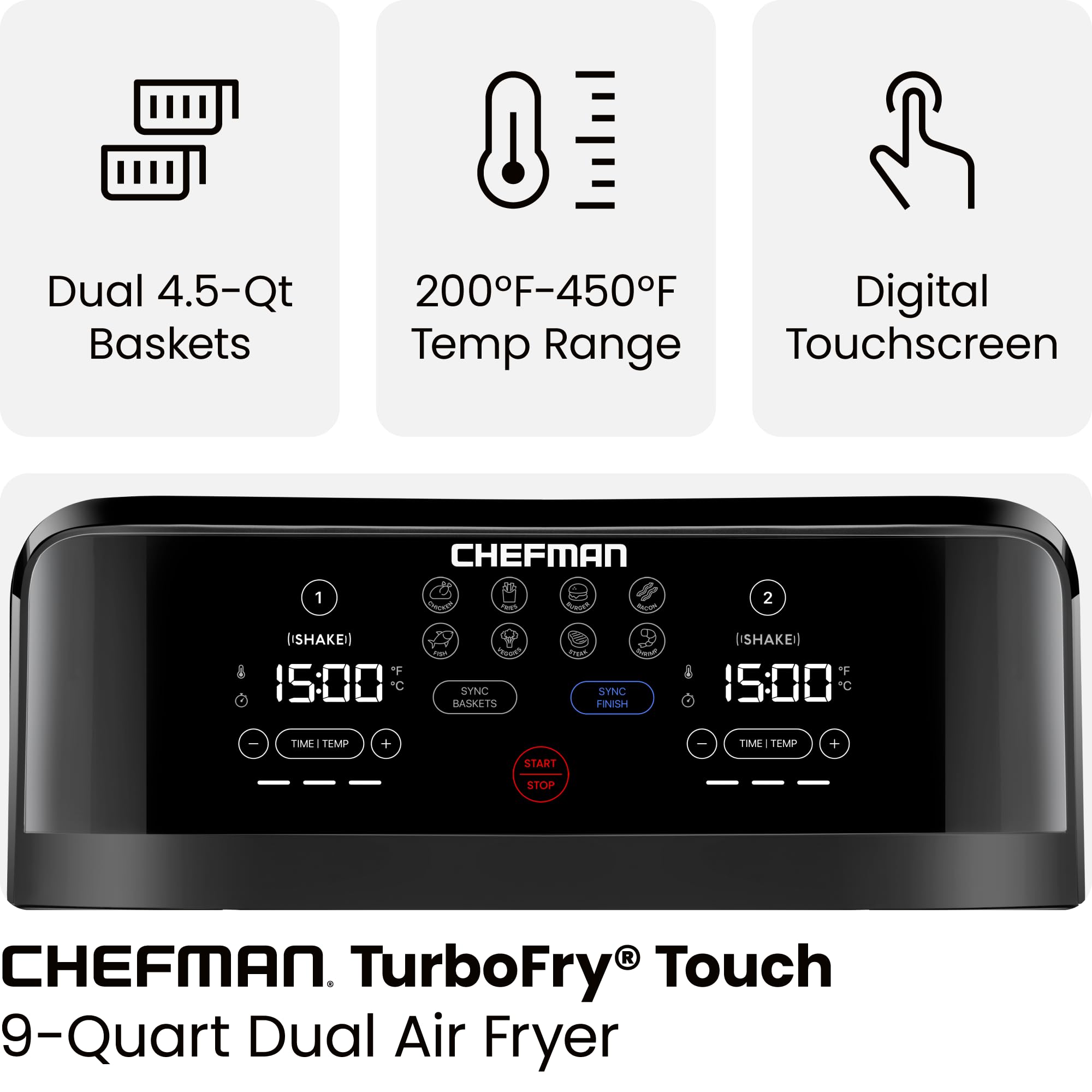 Chefman TurboFry 9-Qt. Dual-Basket Air Fryer with Sync Finish, One-Touch Digital Control, & Shake Reminder for Quick, Healthy, Family-Sized Meals, Black 🍁 All In One Marketplace Canada