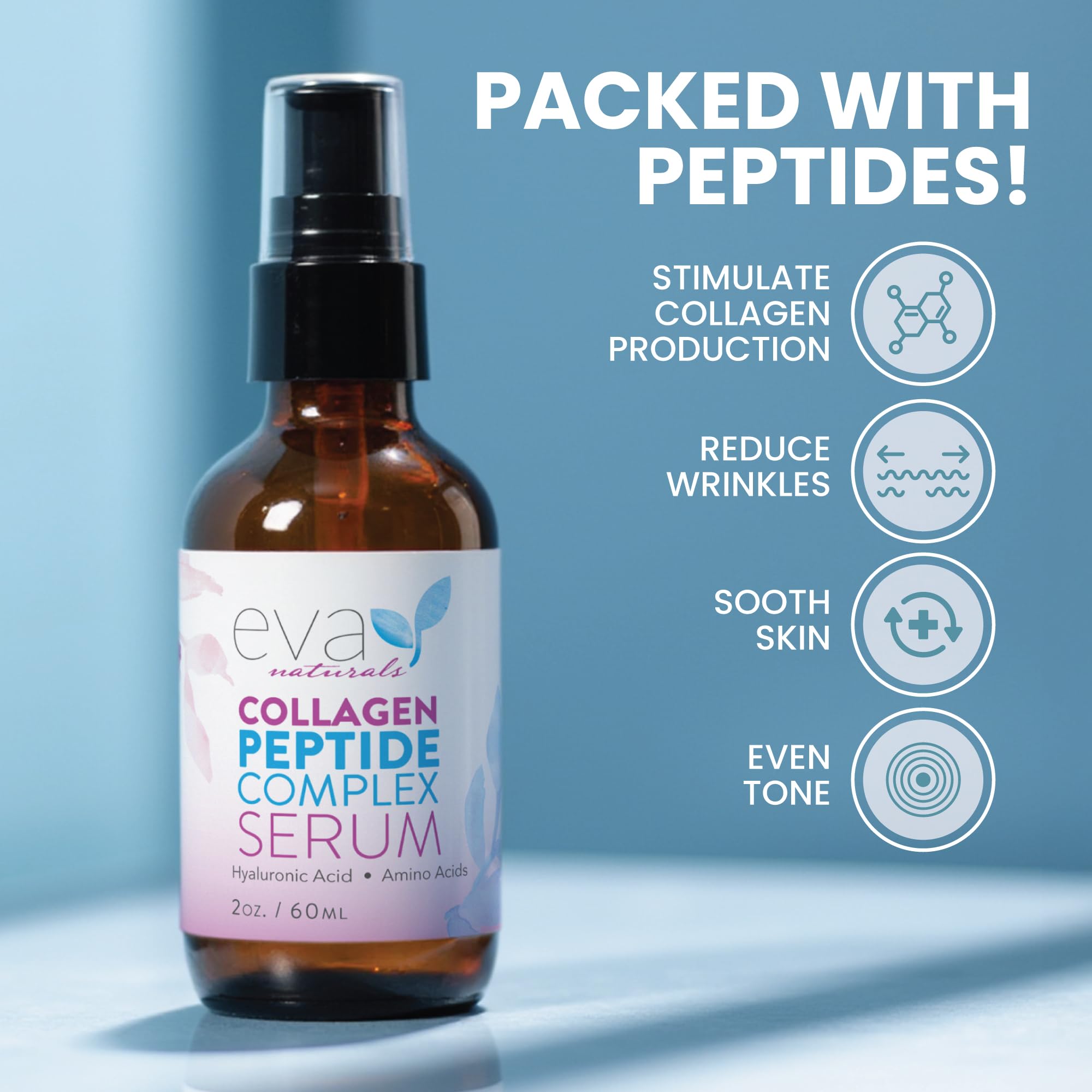 Eva Naturals Peptide Serum for Face – Collagen Boosting Anti-Aging Facial Serum for Wrinkles, Fine Lines & Microneedling – Skin Firming, Smoothing & Hydrating Peptides Booster 🍁 All In One Marketplace Canada