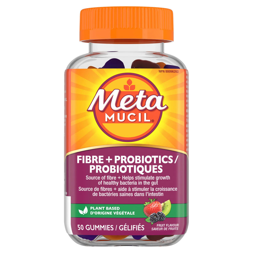 Metamucil Daily Fibre Gummies with Probiotics, Fuit Flavour, Daily Prebiotic + Probiotic, Fibre Supplement for Adults, Gelatin-Free, 50 Count 🍁 All In One Marketplace Canada