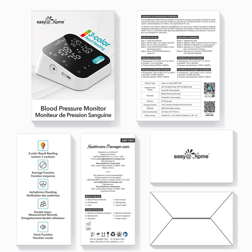 Bluetooth Blood Pressure Machine for Home Use – Easy@Home Smart BP Monitor with Free MyHeartPal App, Voice Function & LED Screen, Supports Apple & Android Devices, EBP-703T 🍁 All In One Marketplace Canada