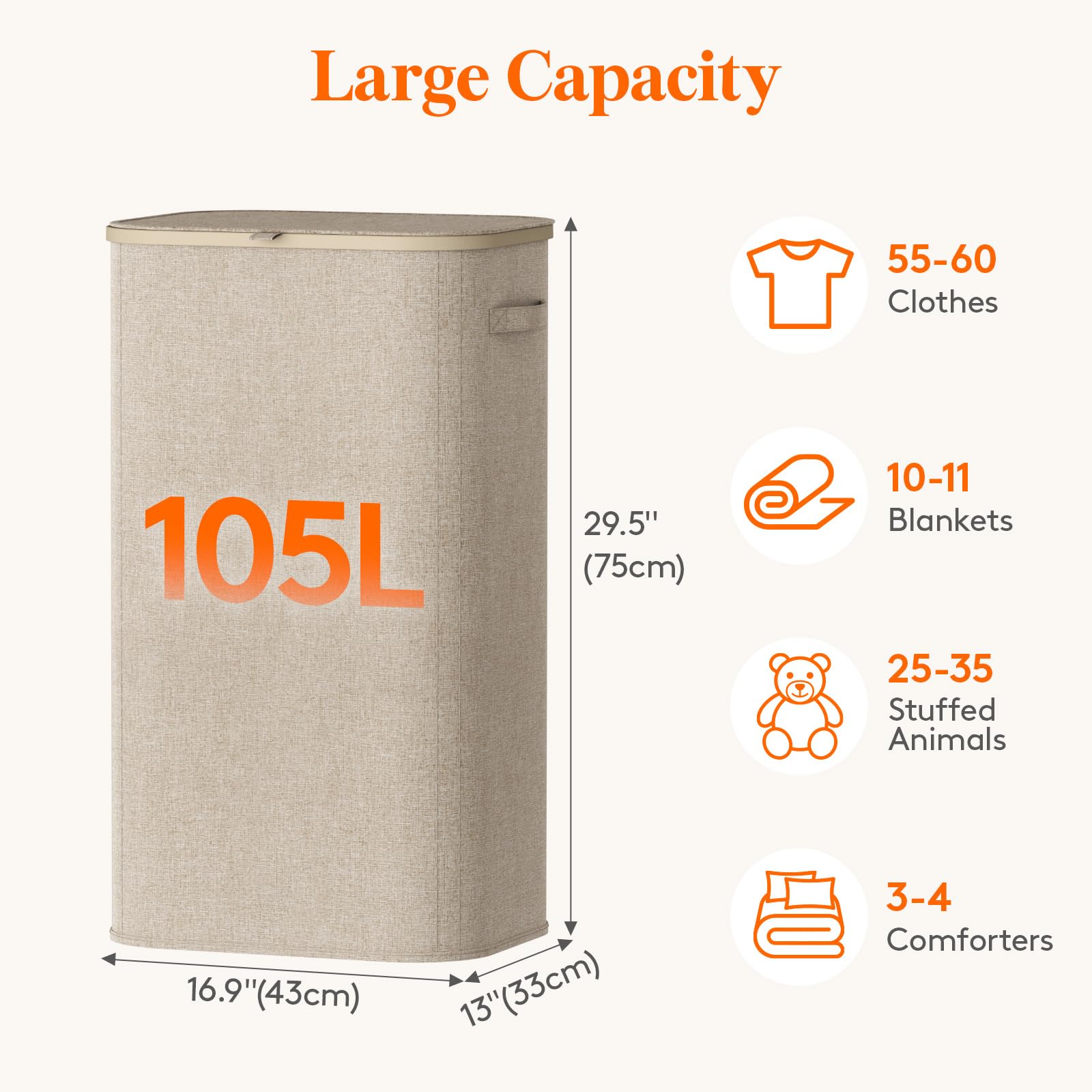 Lifewit 105L Laundry Basket with Lid, Large Laundry Hamper with Handles and Removable Bag, Collapsible Tall Dirty Clothes Hamper for Laundry Room, Bedroom, Bathroom, Dorm, Beige 🍁 All In One Marketplace Canada