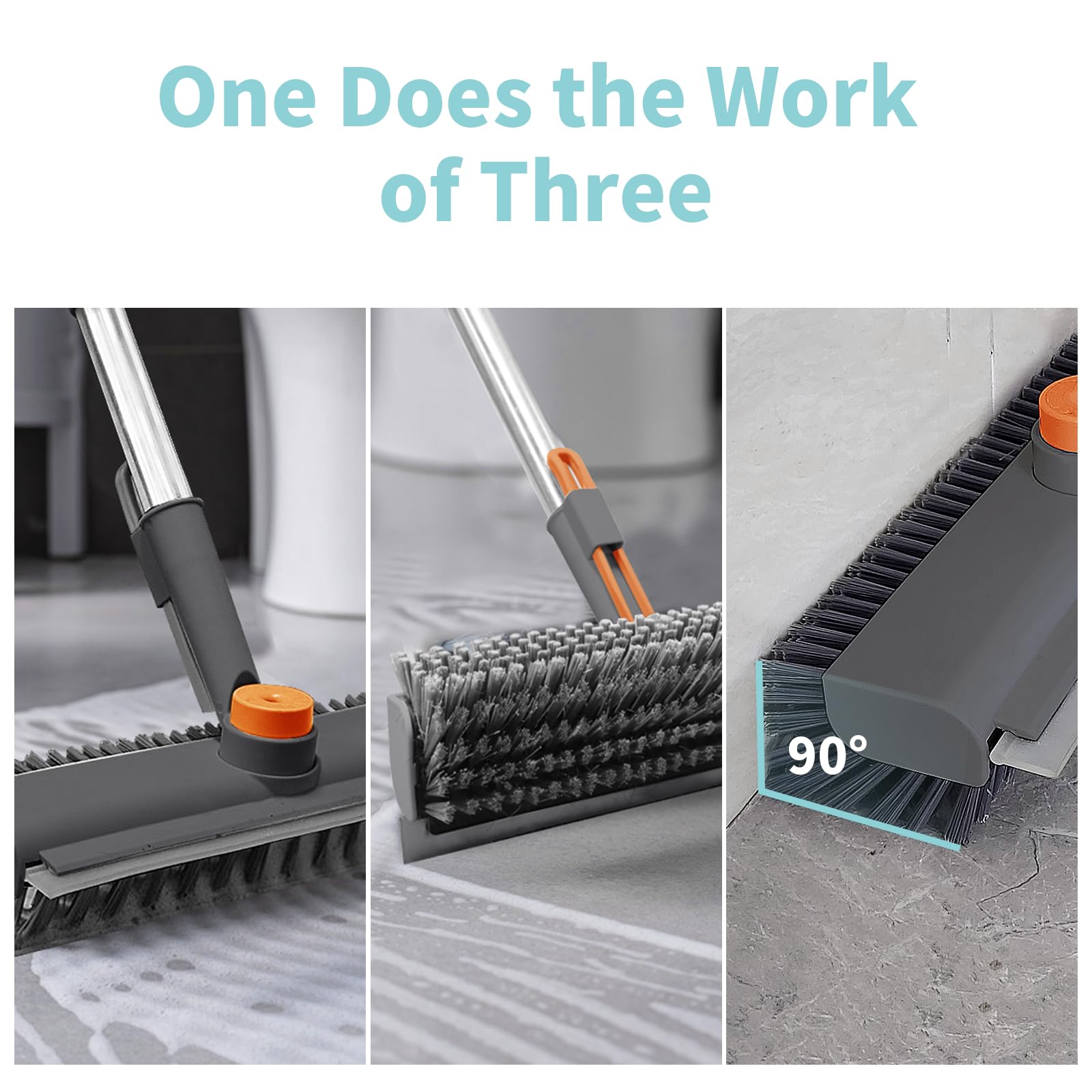 3 in 1 Floor Scrub Brush with Long Handle and 360° Rotation Head, Multi-Purpose Cleaning Brush, Including Flat Bristle Brush, Angled Bristle Brush and Scraper 🍁 All In One Marketplace Canada