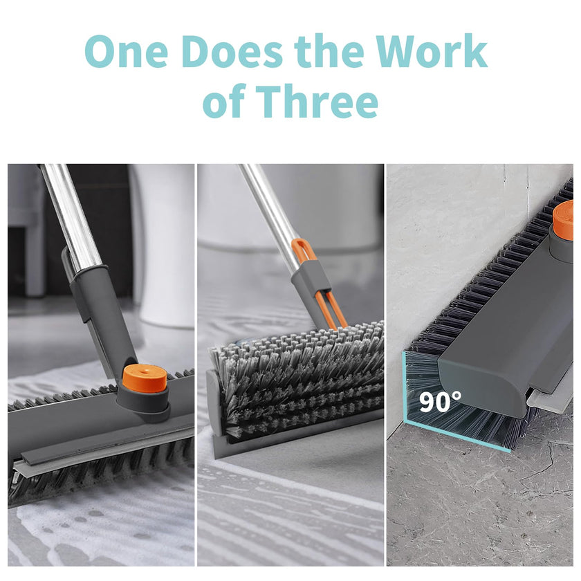 3 in 1 Floor Scrub Brush with Long Handle and 360° Rotation Head, Multi-Purpose Cleaning Brush, Including Flat Bristle Brush, Angled Bristle Brush and Scraper 🍁 All In One Marketplace Canada