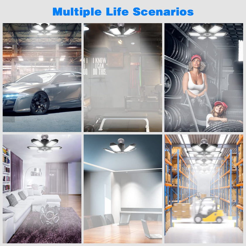 POLARPRA Garage Lights - 2Pack Super Bright 32000LM LED Garage Ceiling Light 6500K LED Shop Light w/ 6 Deformable Panels Screw in E26/E27 Socket Light Bulbs for Workshop Storage Warehouse Attic 🍁 All In One Marketplace Canada