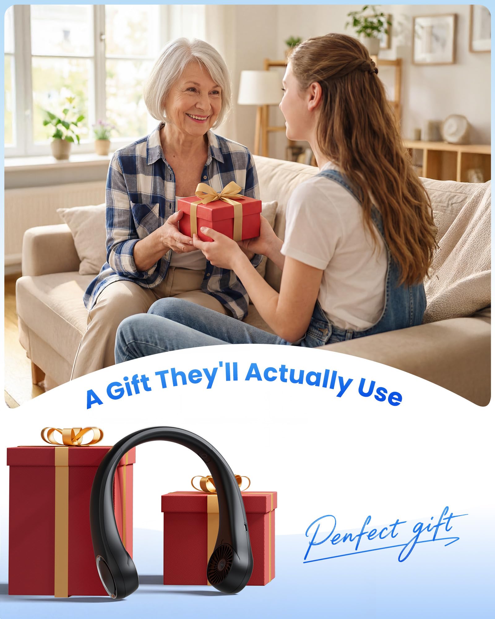 Gaiatop Portable Neck Fan Rechargeable, Hands-Free 360° Cooling, 23.5hrs Runtime, Battery Powered Personal Fan Ventilateur de Cou, Summer Outdoor Travel Essentials, Birthday Gifts for Women Men Dad 🍁 All In One Marketplace Canada