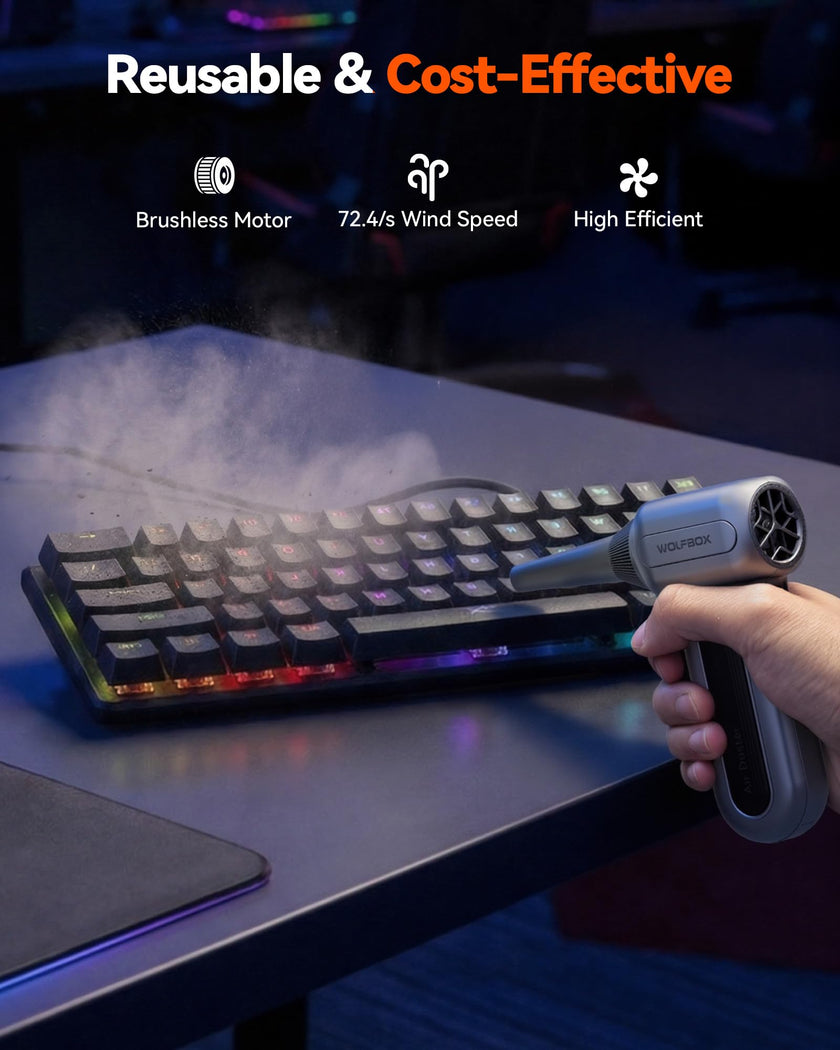 WOLFBOX MF70 Compressed Air Duster-110000 RPM Electric Air Duster with Extended Runtime, 3-Speed Rechargeable Air Blower for Keyboard, Computer, Camera, Car, Home, 5 Nozzles 🍁 All In One Marketplace Canada