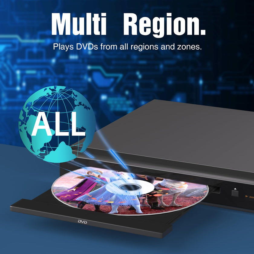 MEGATEK Region-Free HDMI DVD Player for TV, Compact CD/DVD Player with USB Port, Plays All Region DVDs & Multi Formats, Metal Housing, HDMI/RCA Cables & Remote Included 🍁 All In One Marketplace Canada