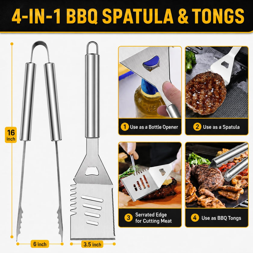 34Pcs BBQ Grill Accessories Tools Set, 16 Inches Stainless Steel Grilling Tools with Carry Bag, Thermometer, Grill Mats for Camping/Backyard Barbecue, Grill Tools Set for Men Women 🍁 All In One Marketplace Canada