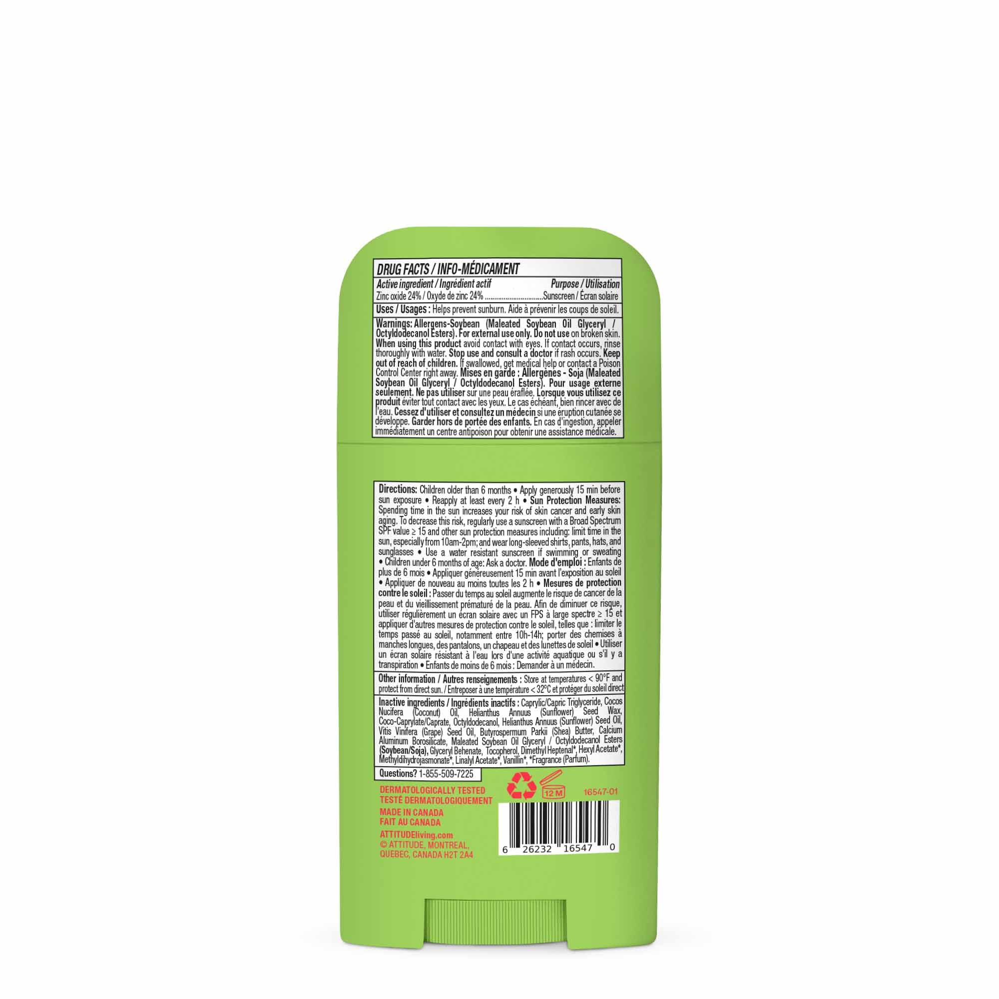 ATTITUDE Kids Mineral Sunscreen Stick SPF 50, Broad Spectrum Zinc Oxide, EWG Verified, Non-Nano, Mess-Free Stick for Face & Body, Lightweight Non-Greasy, Vegan, Watermelon & Coco Scent, 60 grams 🍁 All In One Marketplace Canada