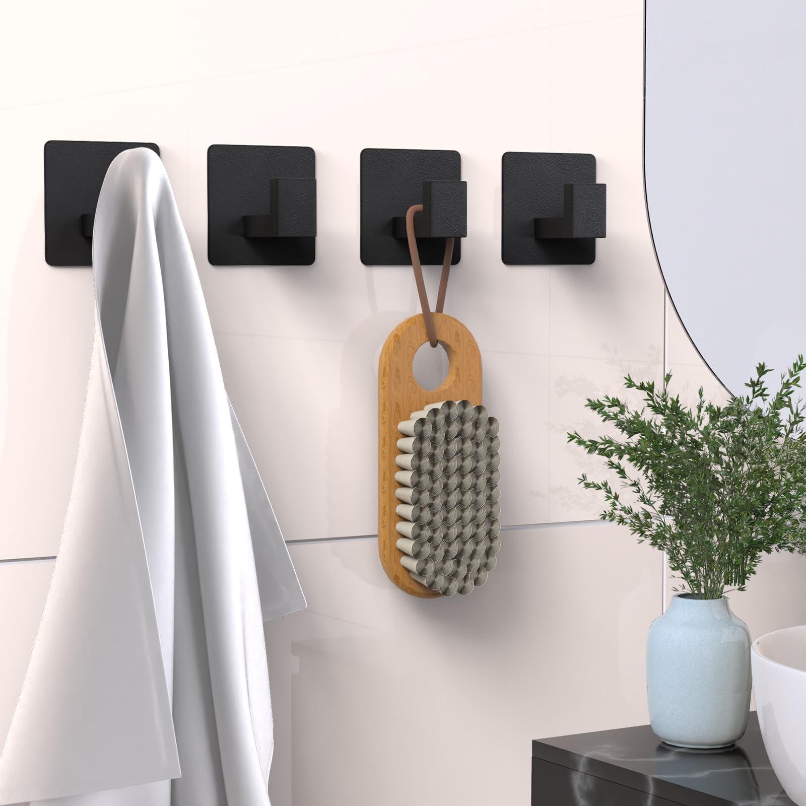 PMMASTO Black 4 Pack Self Adhesive Wall Hooks for Hanging, Stick On Wall Hanger Hook for Shower, Robe, Hat - Aluminium 🍁 All In One Marketplace Canada