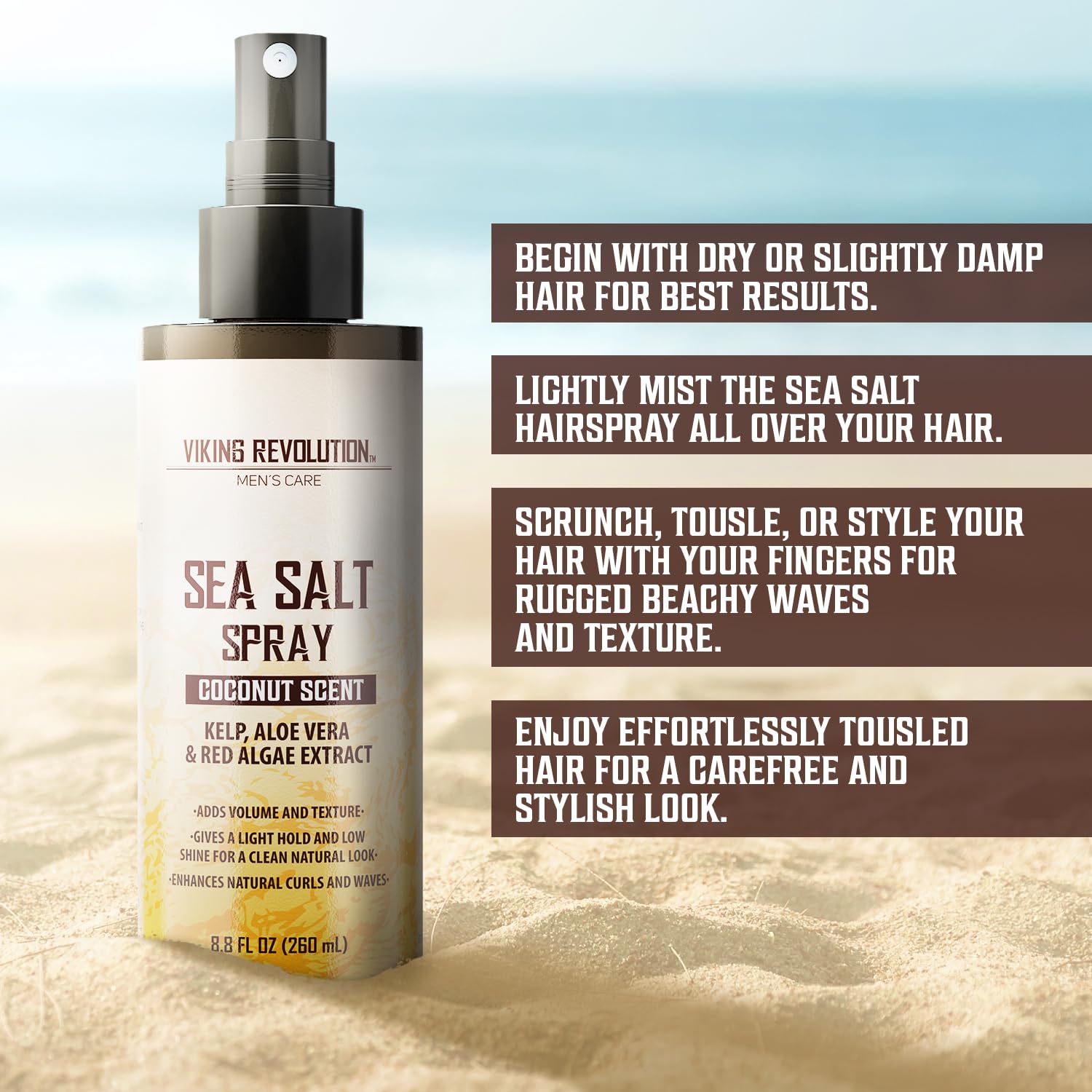 Viking Revolution Sea Salt Hair Spray for Men - Coconut - 260ml - Texturizing With Kelp, Aloe Vera & Red Algae Extract - Adds Volume & Texture for Beach Hair 🍁 All In One Marketplace Canada
