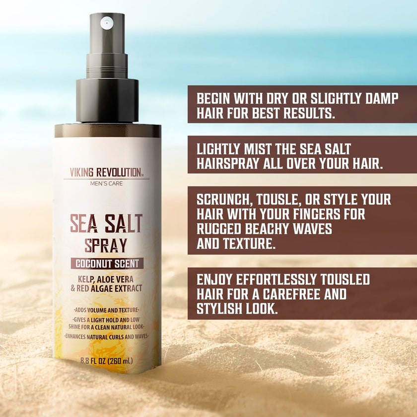 Viking Revolution Sea Salt Hair Spray for Men - Coconut - 260ml - Texturizing With Kelp, Aloe Vera & Red Algae Extract - Adds Volume & Texture for Beach Hair 🍁 All In One Marketplace Canada
