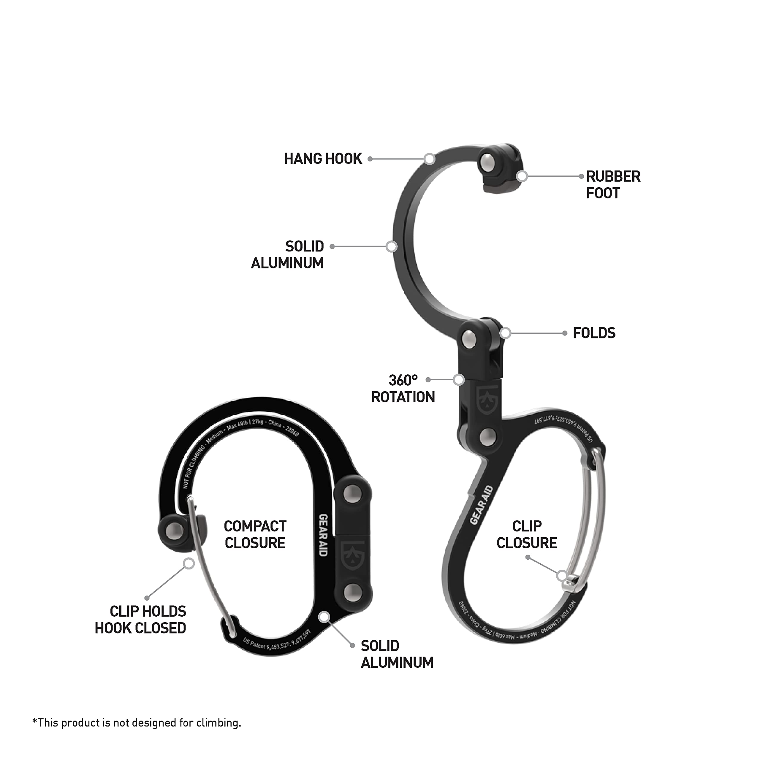 Gear AID HEROCLIP Carabiner Gear Clip and Hook (Medium) for Camping, Backpack, and Garage Organization, Black and Blue 🍁 All In One Marketplace Canada