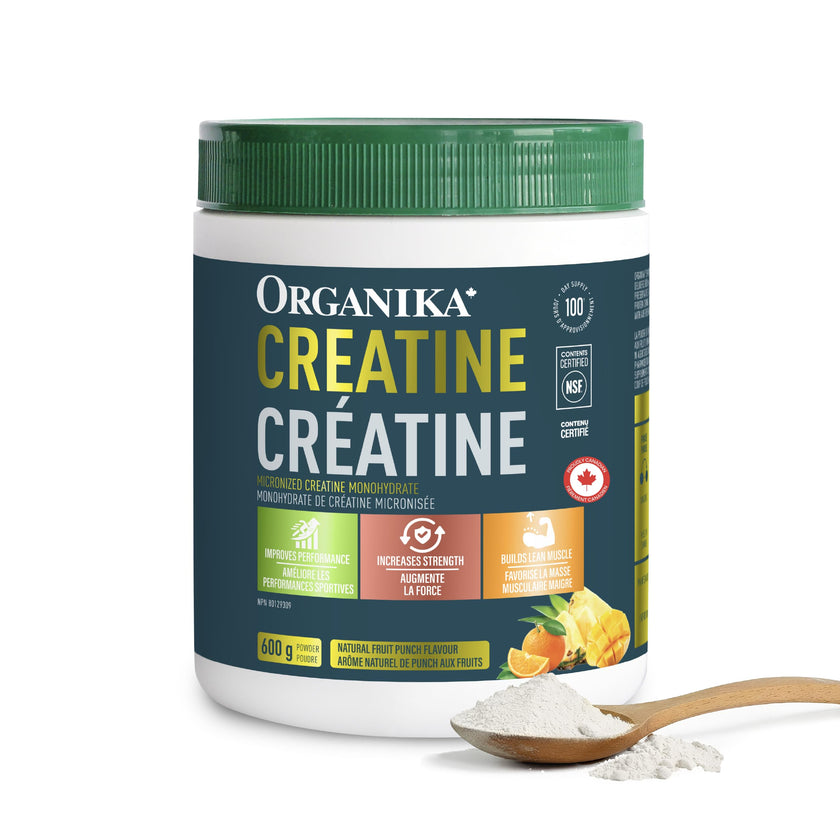 Organika Canadian-Made Creatine Powder- Fruit Punch- Pure Micronized Creatine Monohydrate - Helps Build Lean Muscle, Increase Strength, and Improved Recovery and Performance for Men and Women - 600g 🍁 All In One Marketplace Canada