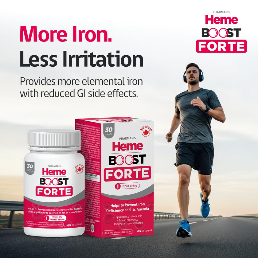 Hemeboost Forte 696 mg Heme Iron Supplements Polypeptide, (34.8 mg Elemental Iron), Prevents Iron Deficiency & Anemia, Better Absorption, Well-Tolerated Formula, Safe for Pregnancy, 30 Tablets 🍁 All In One Marketplace Canada