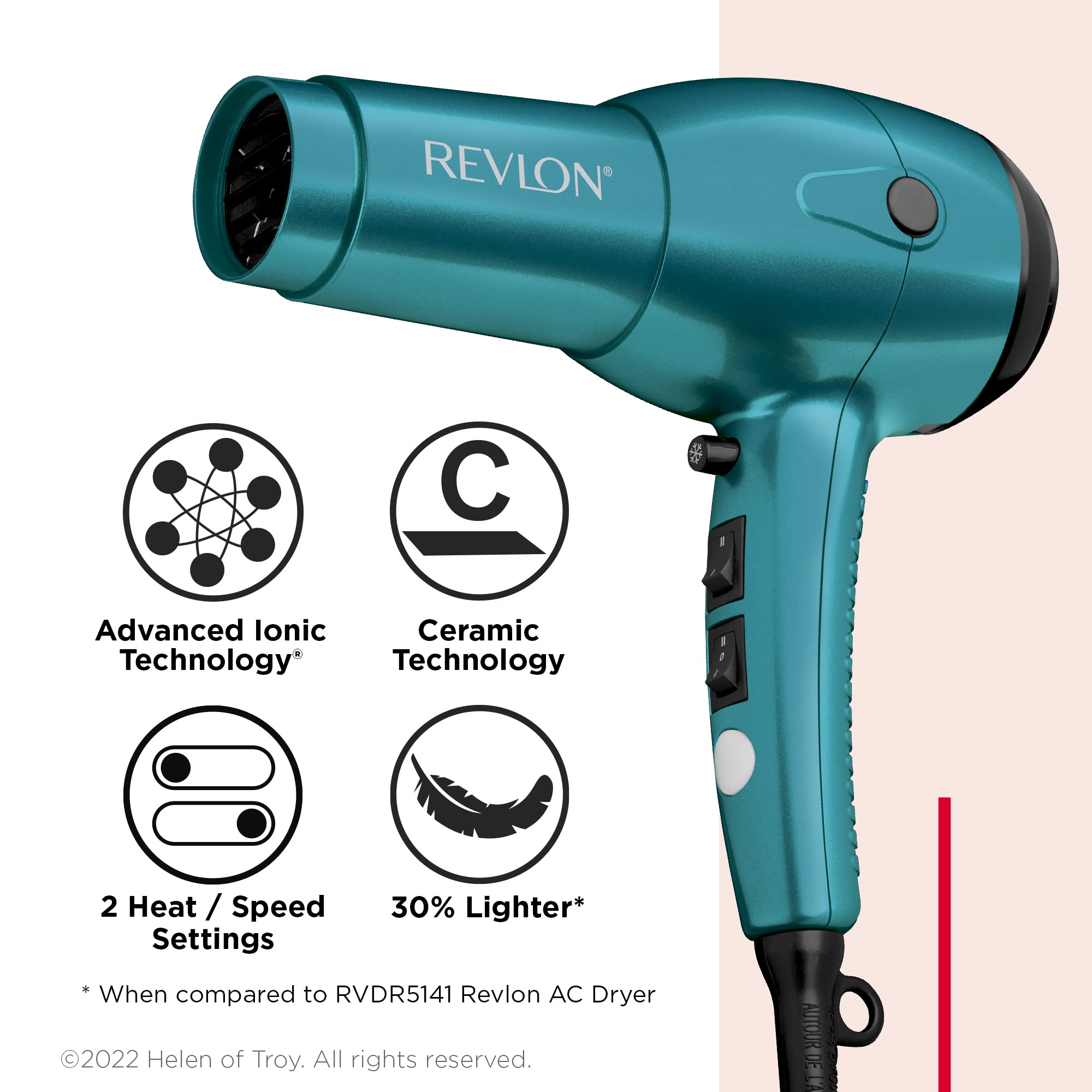 Revlon RV544FBLF Advanced Ionic Technology™ Hair Dryer with Diffuser, Powerful, Hair Dryer with Concentrator, Quick Dry, Lightweight, 2 Heat/Speed Settings, Less Frizz, Shiny and Smooth Hair, Blue 🍁 All In One Marketplace Canada