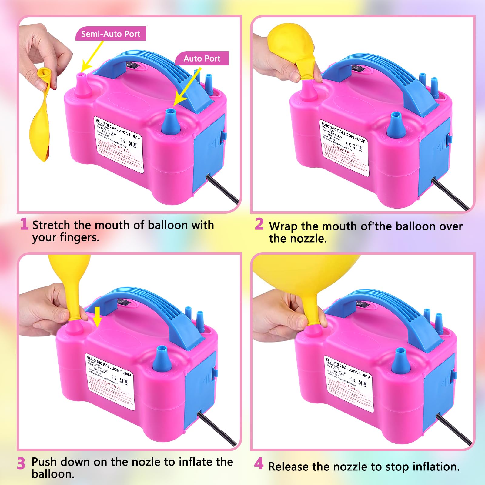 Electric Balloon Pump,Balloon Inflator, Dual Nozzle Electric Air Pump,Balloon Pump Balloons Blower 110V 600W for Party Decoration with Gifts:2 Balloon Tying Tools (Rose red) 🍁 All In One Marketplace Canada