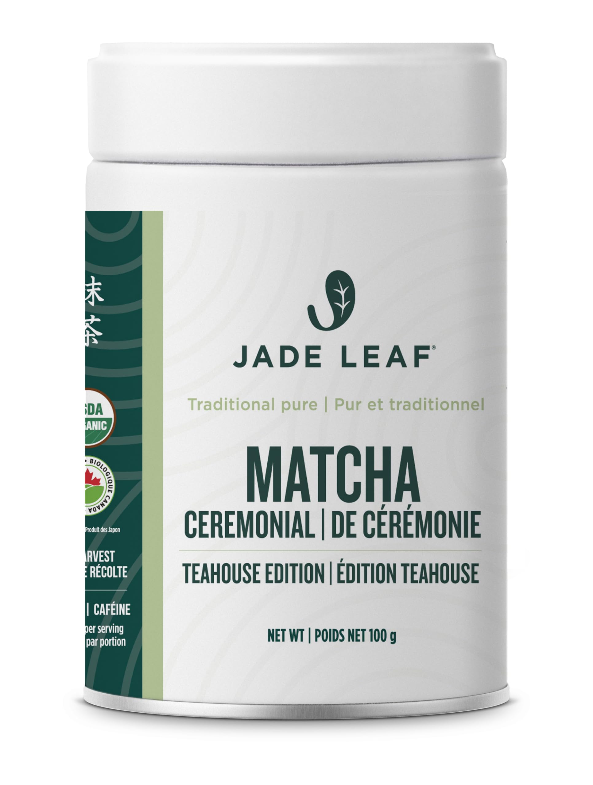 Jade Leaf Matcha Organic Ceremonial Grade Matcha Green Tea Powder - 100% Pure Japanese First Harvest Green Tea for Ceremonies, Usucha, Lattes 100g Tin (Pack of 1) 🍁 All In One Marketplace Canada