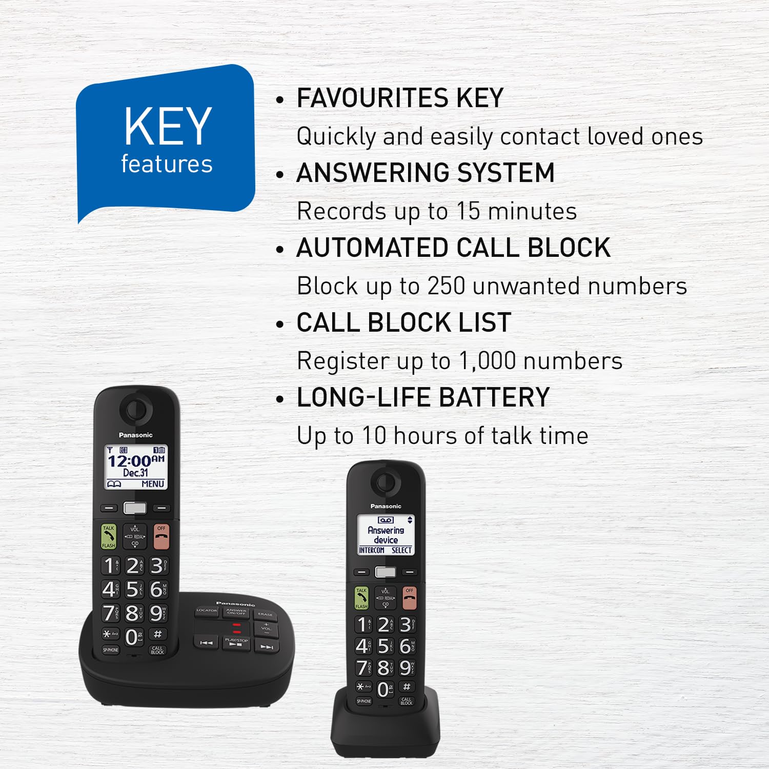 Panasonic Cordless Phone, Easy to Use with Large Display and Big Buttons, Flashing Favourites Key, Call Block, 2 Cordless Handsets - KX-TGU122CB (Black) 🍁 All In One Marketplace Canada