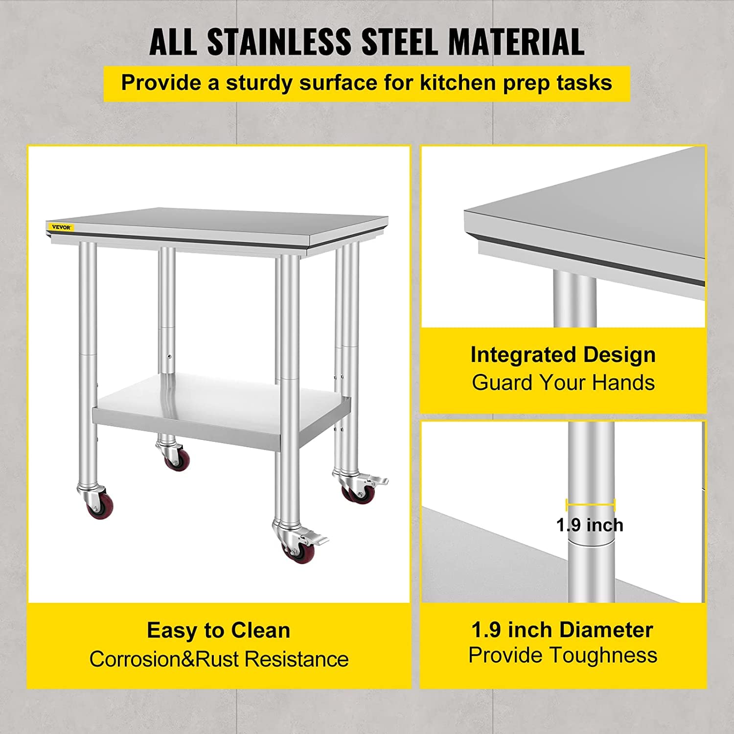 VEVOR Stainless Steel Work Table with Wheels 24 x 30 Prep Table with casters Heavy Duty Work Table for Commercial Kitchen Restaurant Business 🍁 All In One Marketplace Canada