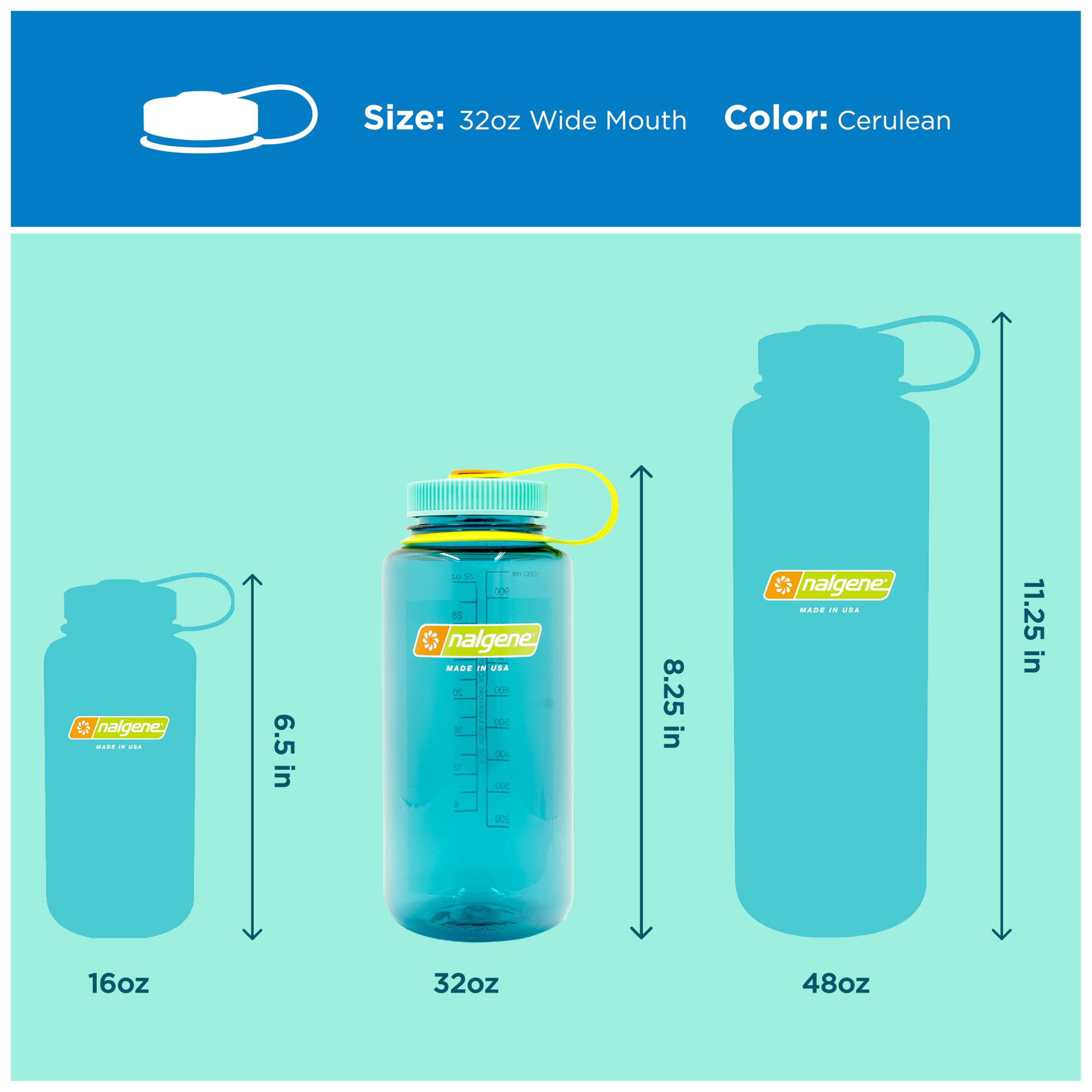 Nalgene 32 oz Wide Mouth Water Bottle BPA-Free, Durable & Leak Proof, Lightweight Bottle for Hiking & Gym, Work & Travel, Cerulean 🍁 All In One Marketplace Canada