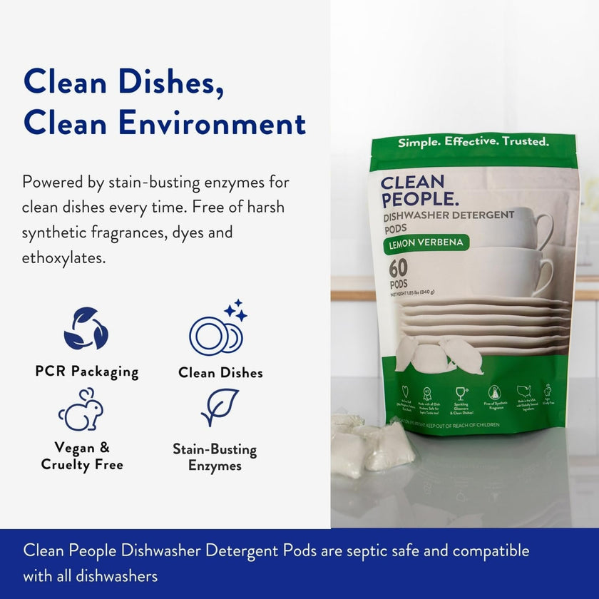 Clean People All Natural Dishwasher Pods - Cuts Grease & Rinses Sparkling Clean - Residue-Free - Phosphate Free Dishwashing Pods - Lemon, 120 Pack 🍁 All In One Marketplace Canada