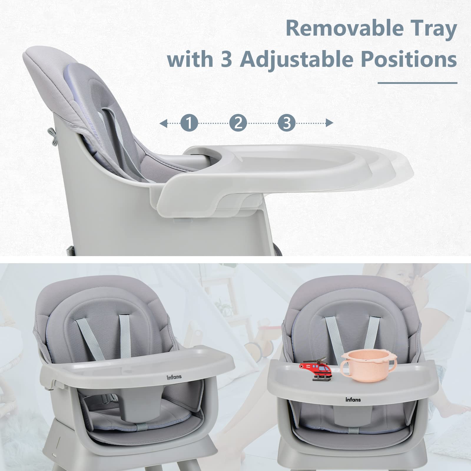 INFANS 8 in 1 Baby High Chair, Convertible Highchair for Babies and Toddlers, Infant Dining Booster Seat, Building Block Table, Kids Stool Table Chair Set with Removable Tray (Grey) 🍁 All In One Marketplace Canada