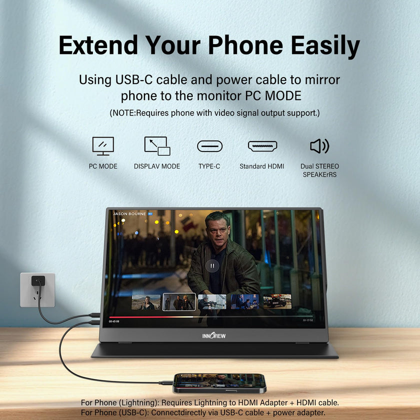 InnoView Portable Monitor, 15.6 Inch FHD 1080P USB C HDMI Second External Monitor for Laptop, Desktop, MacBook, Phones, Tablet, PS5/4, Xbox, Switch, Built-in Speaker with Smart Cover 🍁 All In One Marketplace Canada