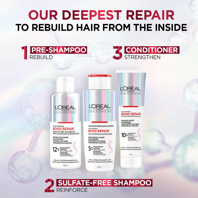 L'Oréal Paris Hair Expertise Bond Repair Shampoo and Conditioner Set with Hair Treatment, Citric Acid for Hair Breakage, 3x Pieces (Pre-Shampoo, Shampoo, Conditioner) 🍁 All In One Marketplace Canada