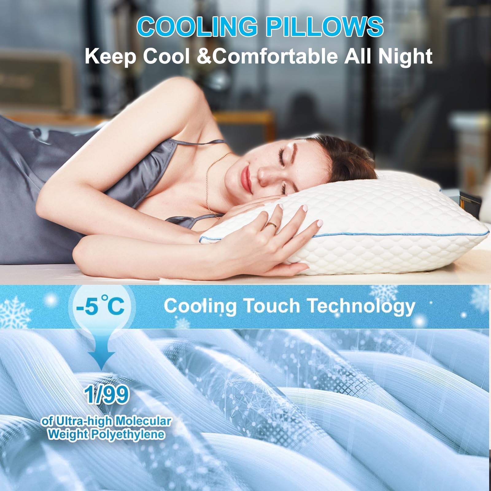 VVZ Cooling Shredded Memory Foam Pillows Queen Size 2 Pack, Adjustable Firm Bed Pillows for Side Back Stomach Sleepers, Luxury Gel Pillow for Hot Sleepers with Breathable Washable Cover 🍁 All In One Marketplace Canada