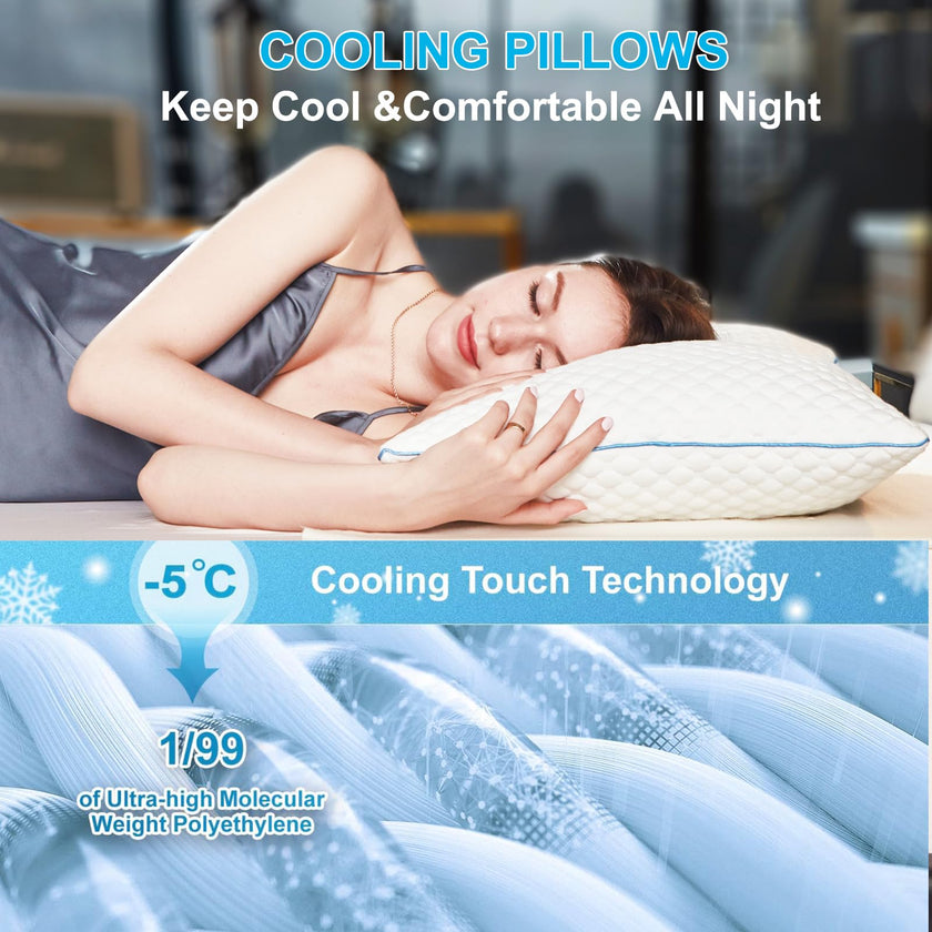 VVZ Cooling Shredded Memory Foam Pillows Queen Size 2 Pack, Adjustable Firm Bed Pillows for Side Back Stomach Sleepers, Luxury Gel Pillow for Hot Sleepers with Breathable Washable Cover 🍁 All In One Marketplace Canada