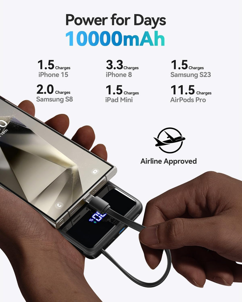 INIU 45W Power Bank, Slimmest 10000mAh Portable Charger with Built in USB C Cable, Fast Charging USB C in&Out Battery Pack, Travel External Phone Charger for iPhone 17 16 15 Samsung S25 S24 iPad etc 🍁 All In One Marketplace Canada