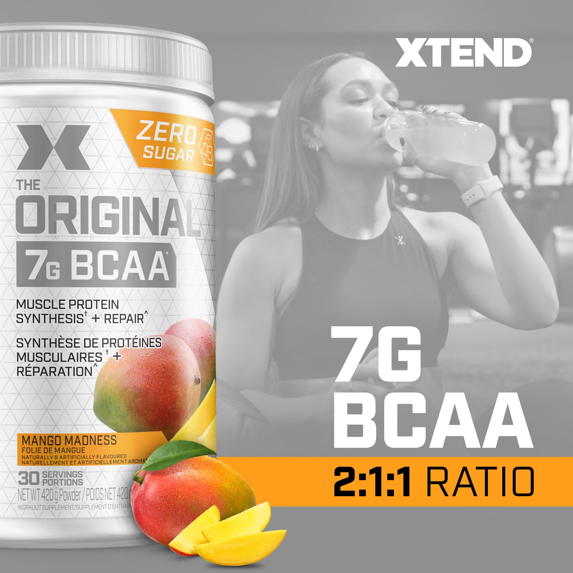 Scivation XTEND Original BCAA Powder - Sugar-Free Muscle Recovery with 7g BCAA, 2.5g L-Glutamine - Mango Madness, 30 Servings 🍁 All In One Marketplace Canada