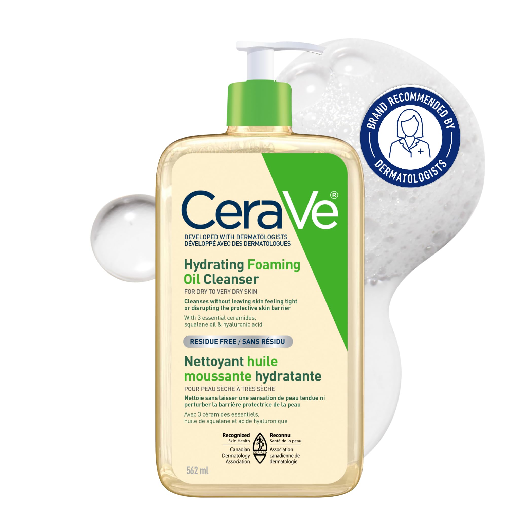 CeraVe Oil Cleanser for Face, Hydrating Foaming Face Cleanser with Squalene Oil, Hyaluronic Acid and Ceramides, for Dry to Very Dry Skin, Non-Greasy, Non-Comedogenic, Fragrance-Free, 562 mL 🍁 All In One Marketplace Canada