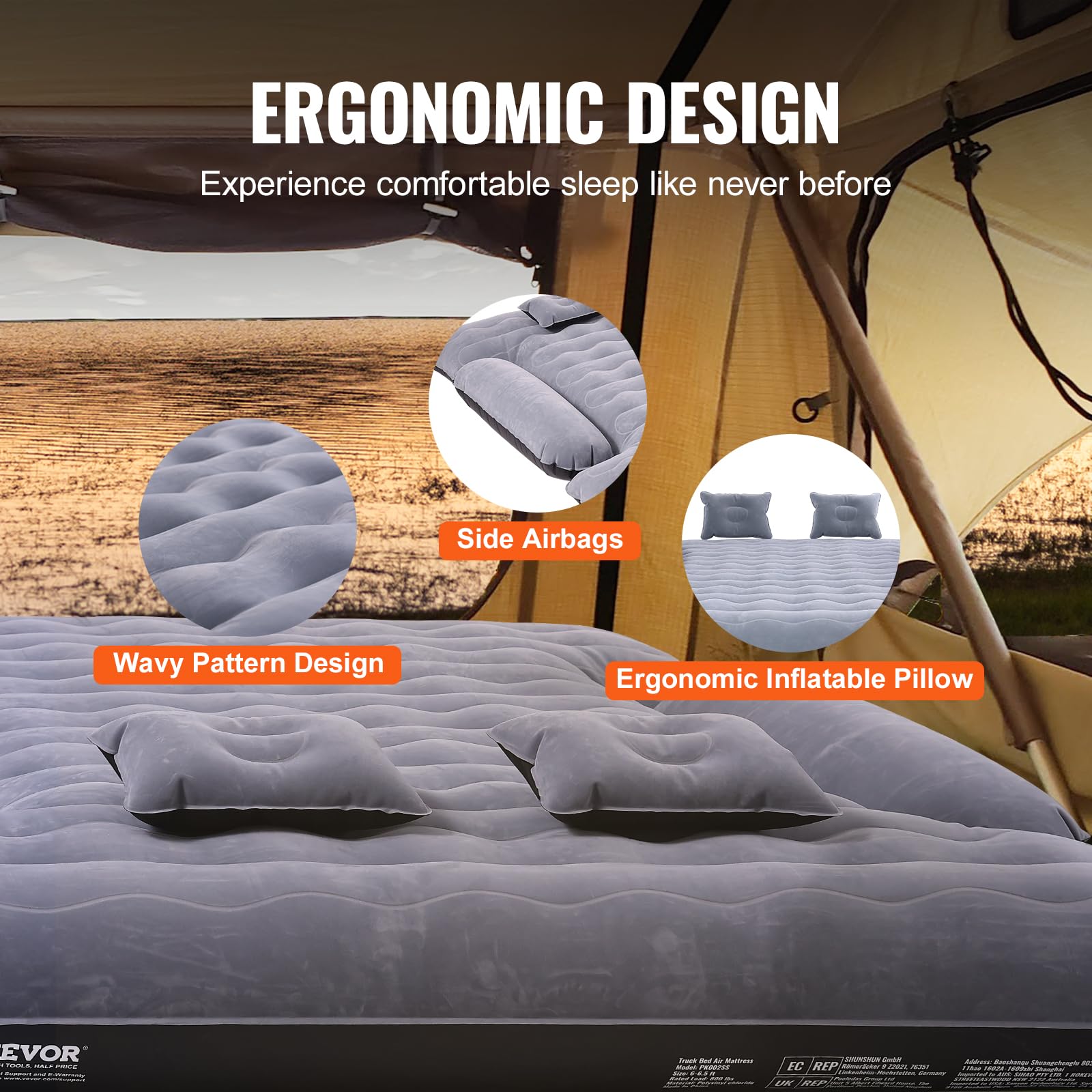 VEVOR Truck Bed Air Mattress, for 6-6.5 ft Full Size Truck Beds, Inflatable Air Mattress Camping Bed with 12V Air Pump 2 Pillows, Carry Bag, for Chevrolet Silverado, Dodge Ram, Ford 150/250/350 🍁 All In One Marketplace Canada