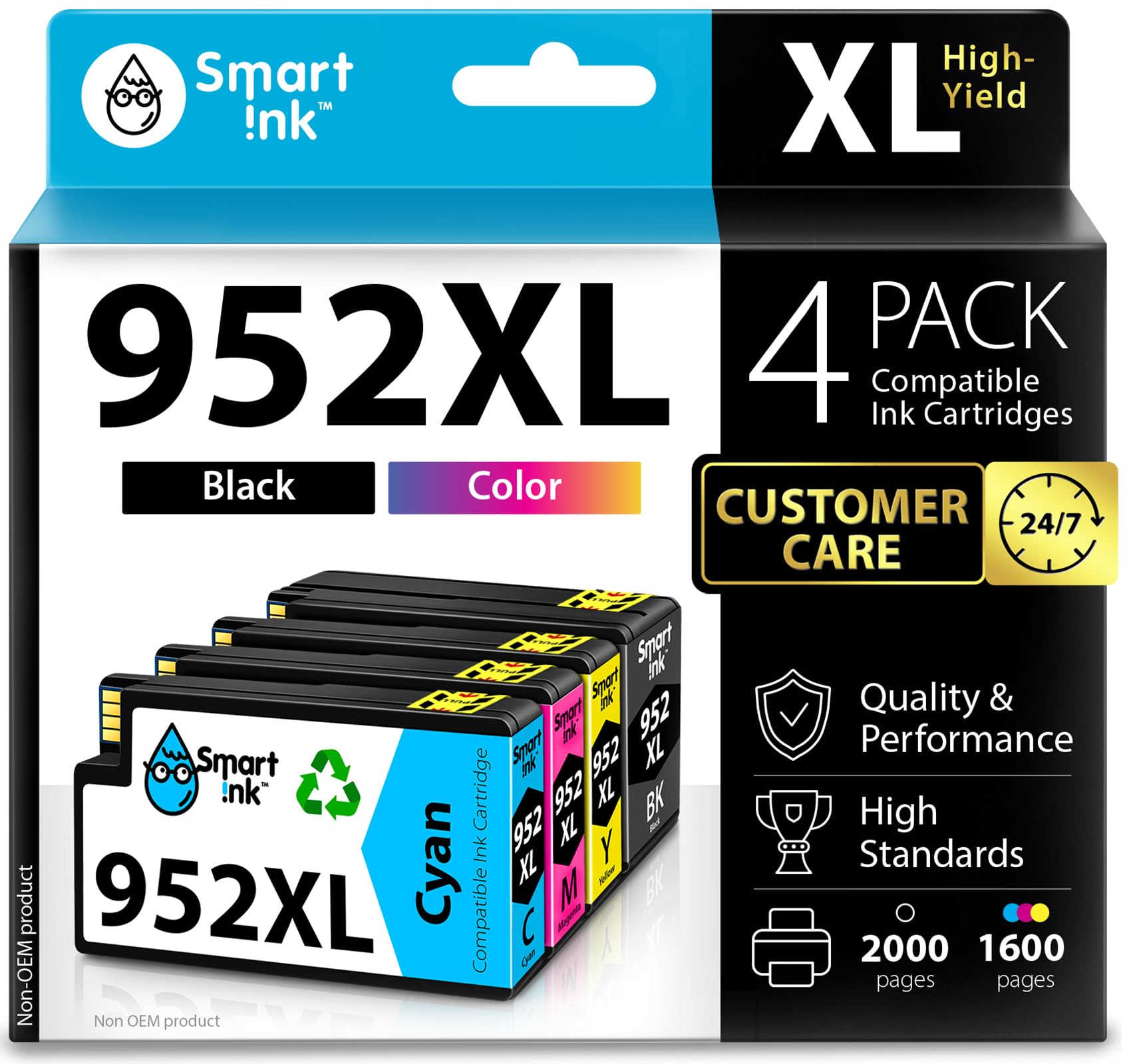 Smart Ink Compatible Ink Cartridge Replacement for HP 952 952XL (4 Combo Pack) Advanced Chip Technology to use with OfficeJet 8702 OfficeJet Pro 7720 7740 8210 8216 8710 8715 8720 8725 8728 8730 8745 🍁 All In One Marketplace Canada