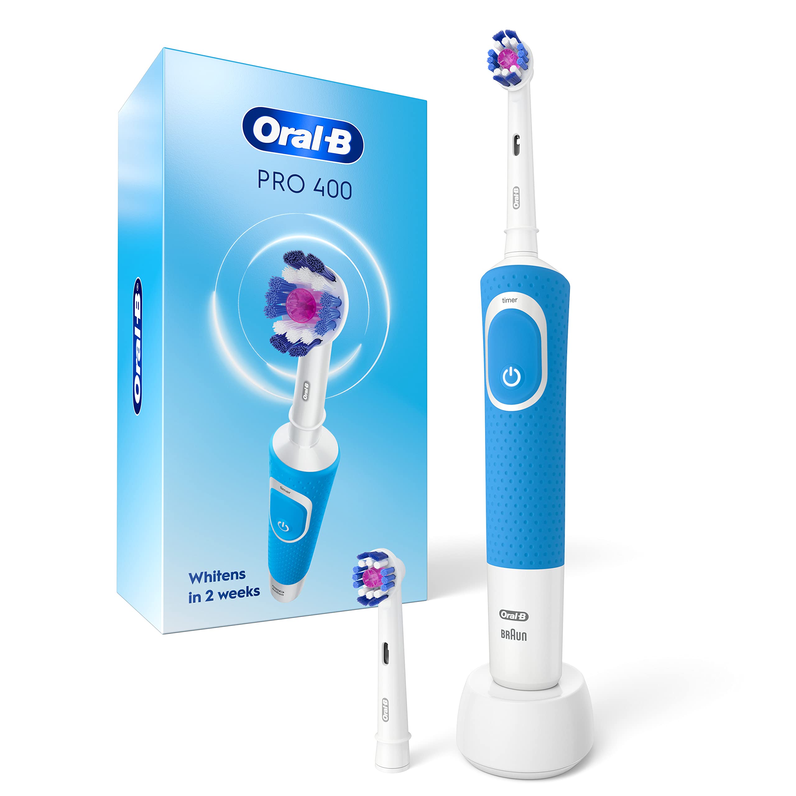 Oral-B Pro 400 3D White Vitality Electric Toothbrush with (2) Brush Heads, Rechargeable, Blue 🍁 All In One Marketplace Canada