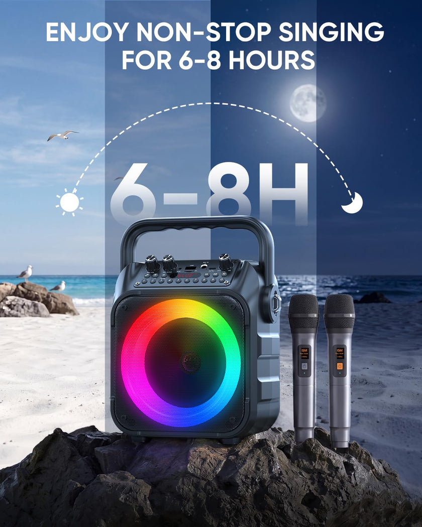 Karaoke Machine for Adults Kids, Portable Bluetooth Karaoke Speaker with 2 Wireless Microphones System with Lights, PA System for Home Party Supports USB/TF/REC/FM/AUX(No Screen Included) 🍁 All In One Marketplace Canada