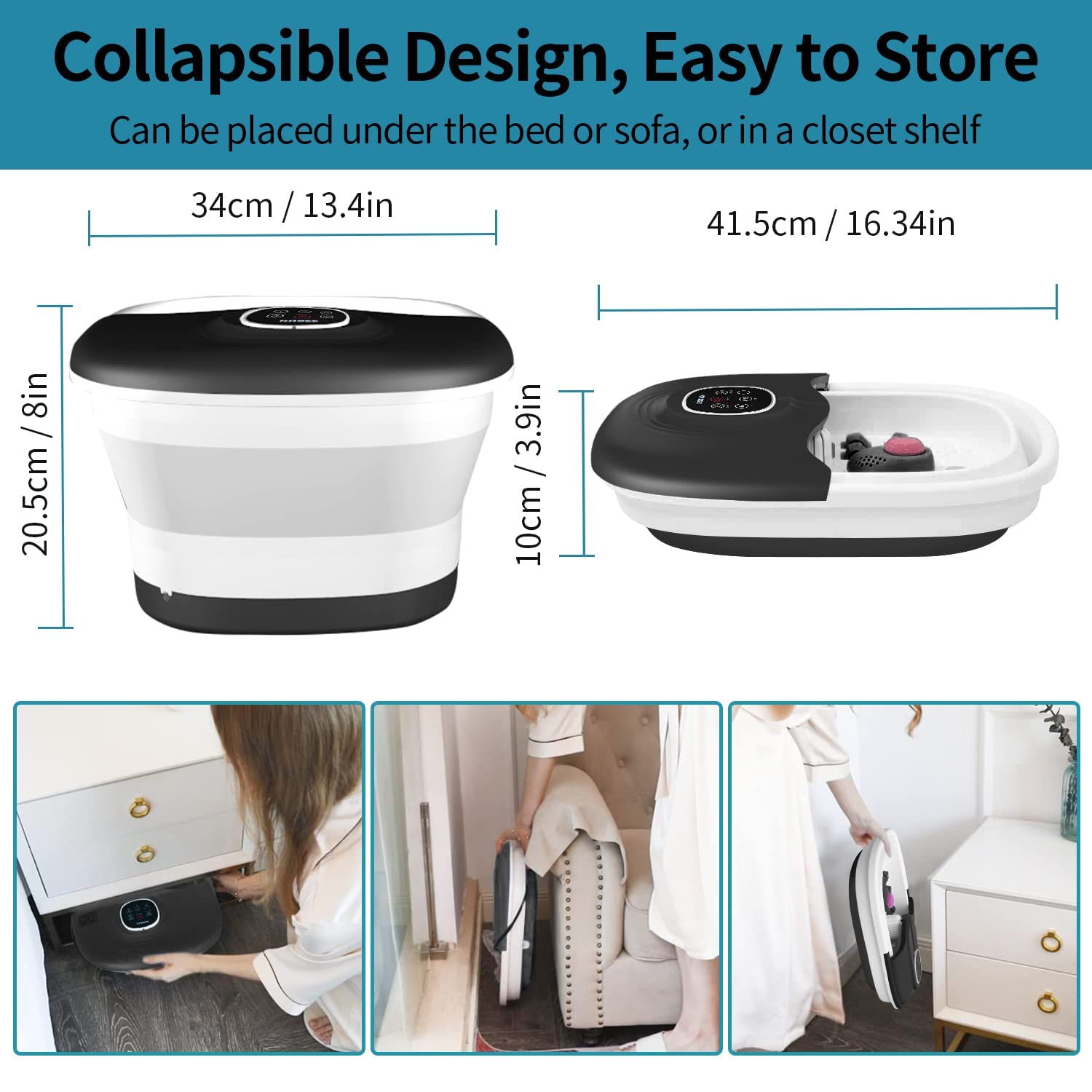 Collapsible Foot Spa Bath with Heat, Remote Control, Temperature Control, Bubbles, Pumice Stone, Red Light, Timer, 16 Massage Roller Pedicure Foot Spa Tub Foot Soaker for Soothe & Relax Tired Feet 🍁 All In One Marketplace Canada