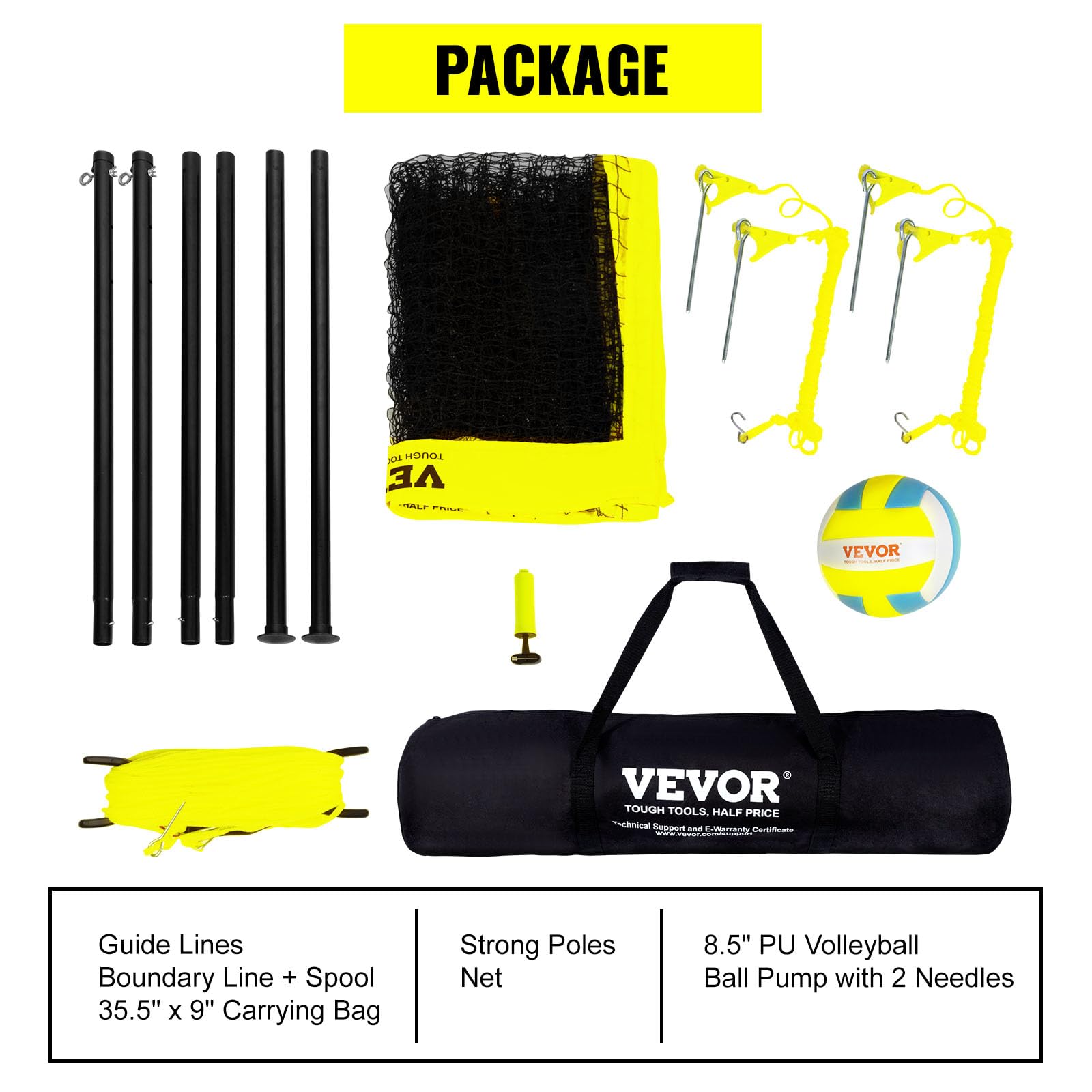 VEVOR Outdoor Portable Volleyball Net System, Adjustable Height Steel Poles, Professional Volleyball Set with PVC Volleyball, Pump, Carrying Bag, Heavy Duty Volleyball Net for Backyard, Beach, Lawn 🍁 All In One Marketplace Canada