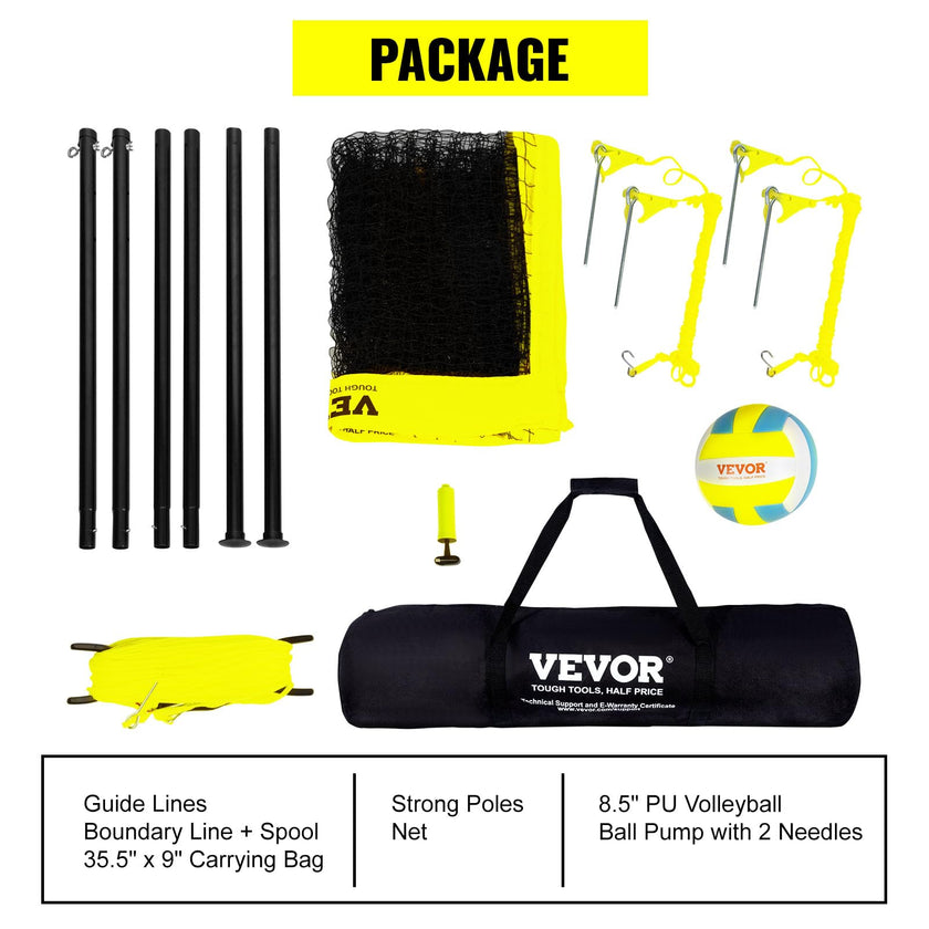 VEVOR Outdoor Portable Volleyball Net System, Adjustable Height Steel Poles, Professional Volleyball Set with PVC Volleyball, Pump, Carrying Bag, Heavy Duty Volleyball Net for Backyard, Beach, Lawn 🍁 All In One Marketplace Canada