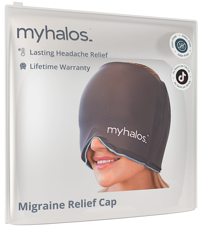 MyHalos® Migraine Relief Cap - Wearable Ice Pack Cold Wrap Hat -Reusable Cold Therapy Headache Cap & Migraine Cap, for Tension Headache Relief and Sinus Pressure - Form-Fitting Cold Compress Head Wrap 🍁 All In One Marketplace Canada