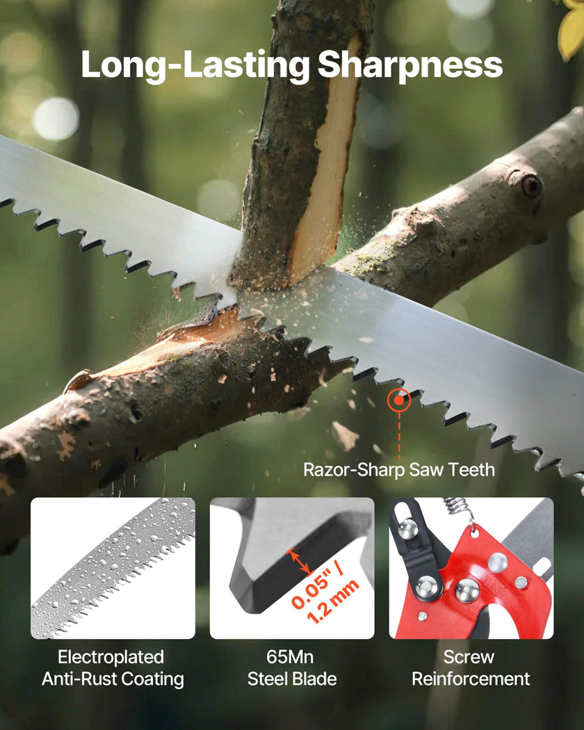VEVOR Manual Pole Saw, 3.87-27 ft Extendable Pole Tree Pruner with Scissors, Sharp 65Mn Steel Blade, Lightweight Fiberglass Handle Pole, for High Branch Trimming, Pruning Tool for Palms and Shrubs 🍁 All In One Marketplace Canada