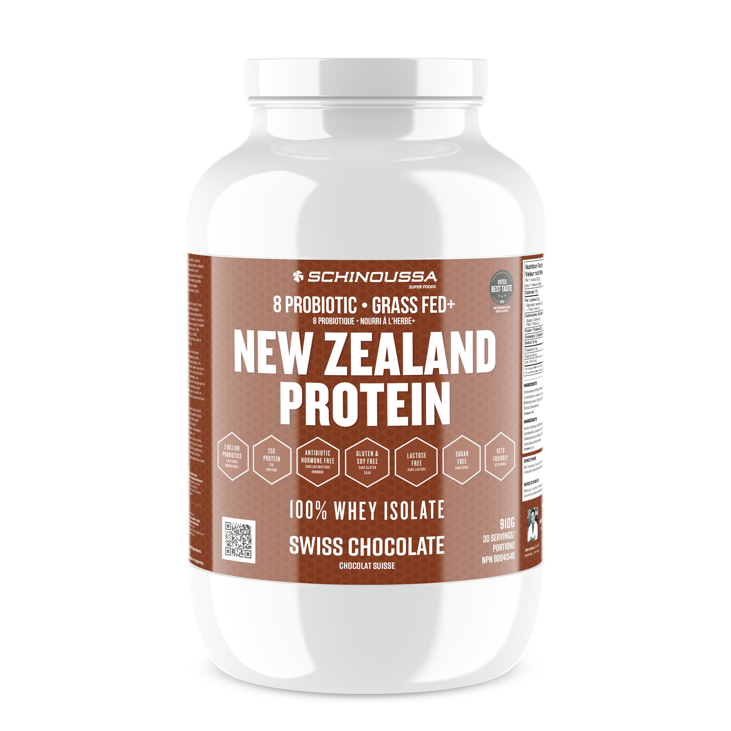 Schinoussa Super Foods New Zealand Whey Protein Isolate | 25g Protein | 0g Of Sugar | 1g Of Carbs | 110 Calories (Swiss Chocolate, 910 g (Pack of 1)) 🍁 All In One Marketplace Canada