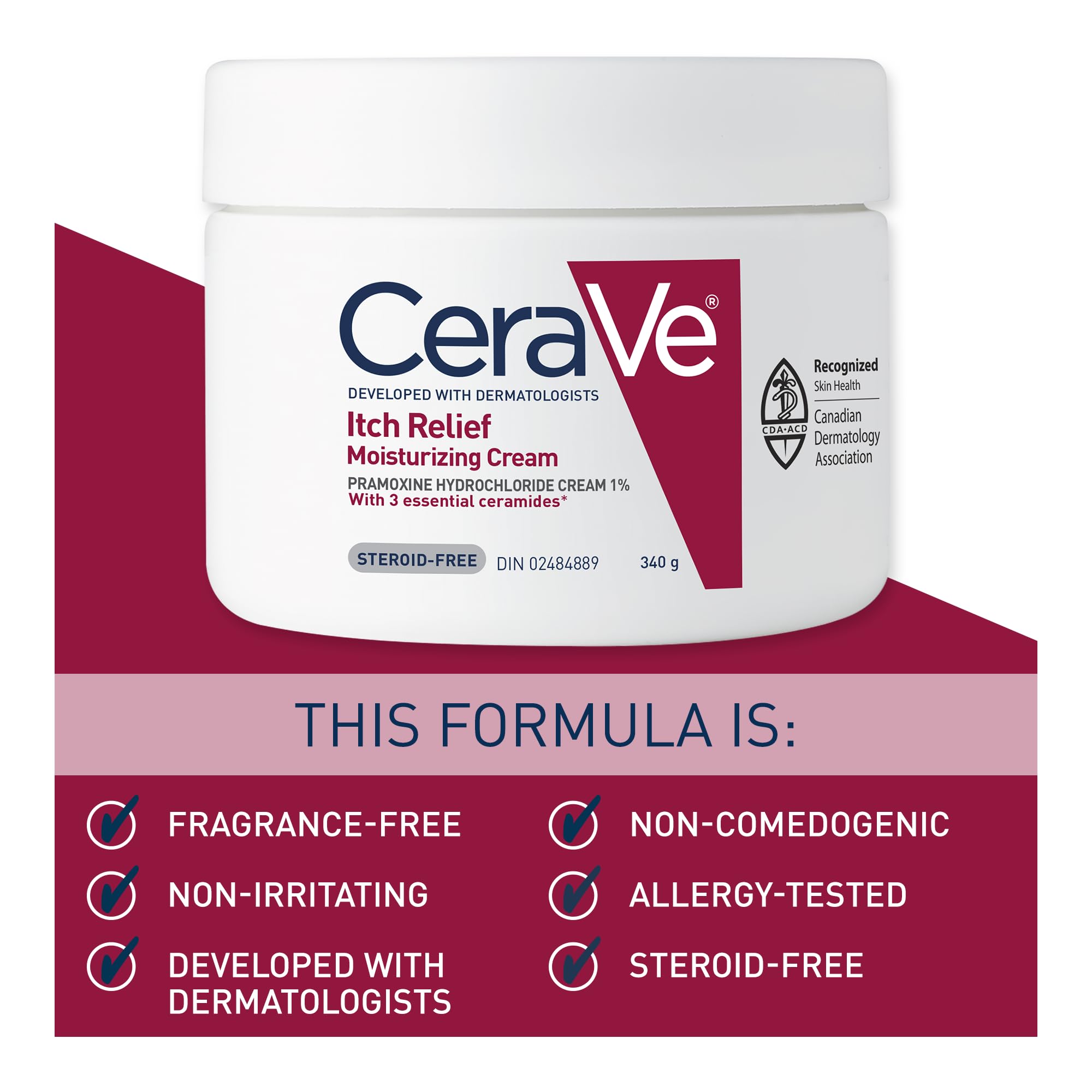 CeraVe Itchy Skin Relief Moisturizing Crean. For Dry & Itchy skin. Anti-itch cream for minor skin irritations, sunburn relief, insect bug bites & scrapes, 1% Pramoxine. Fragrance Free, 340g 🍁 All In One Marketplace Canada