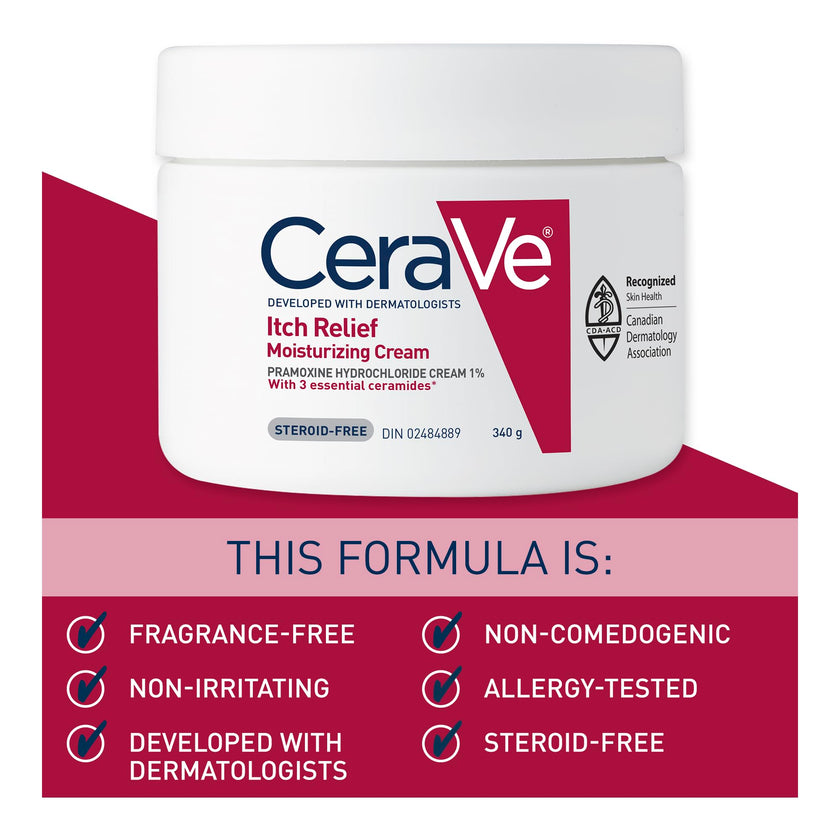 CeraVe Itchy Skin Relief Moisturizing Crean. For Dry & Itchy skin. Anti-itch cream for minor skin irritations, sunburn relief, insect bug bites & scrapes, 1% Pramoxine. Fragrance Free, 340g 🍁 All In One Marketplace Canada