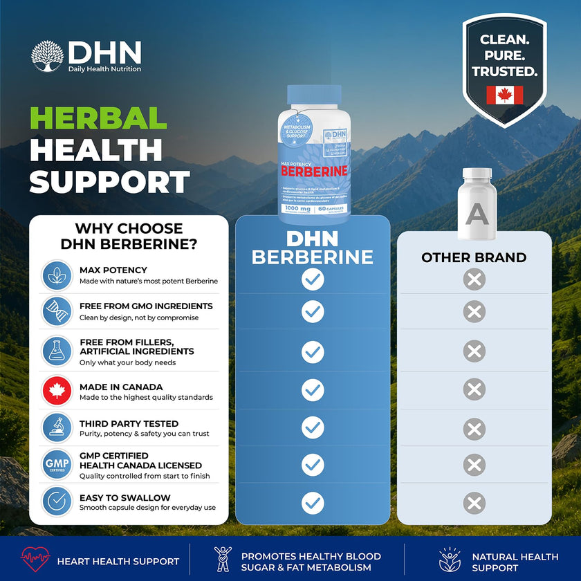 Berberine Supplement HCL 1000mg (2 x 500mg Vegan Capsules) | High Potency Berberine Supports Glucose, Fat Metabolism & Heart Health | Third Party Tested for Potency & Purity | Canadian Made, Quality Assured 🍁 All In One Marketplace Canada